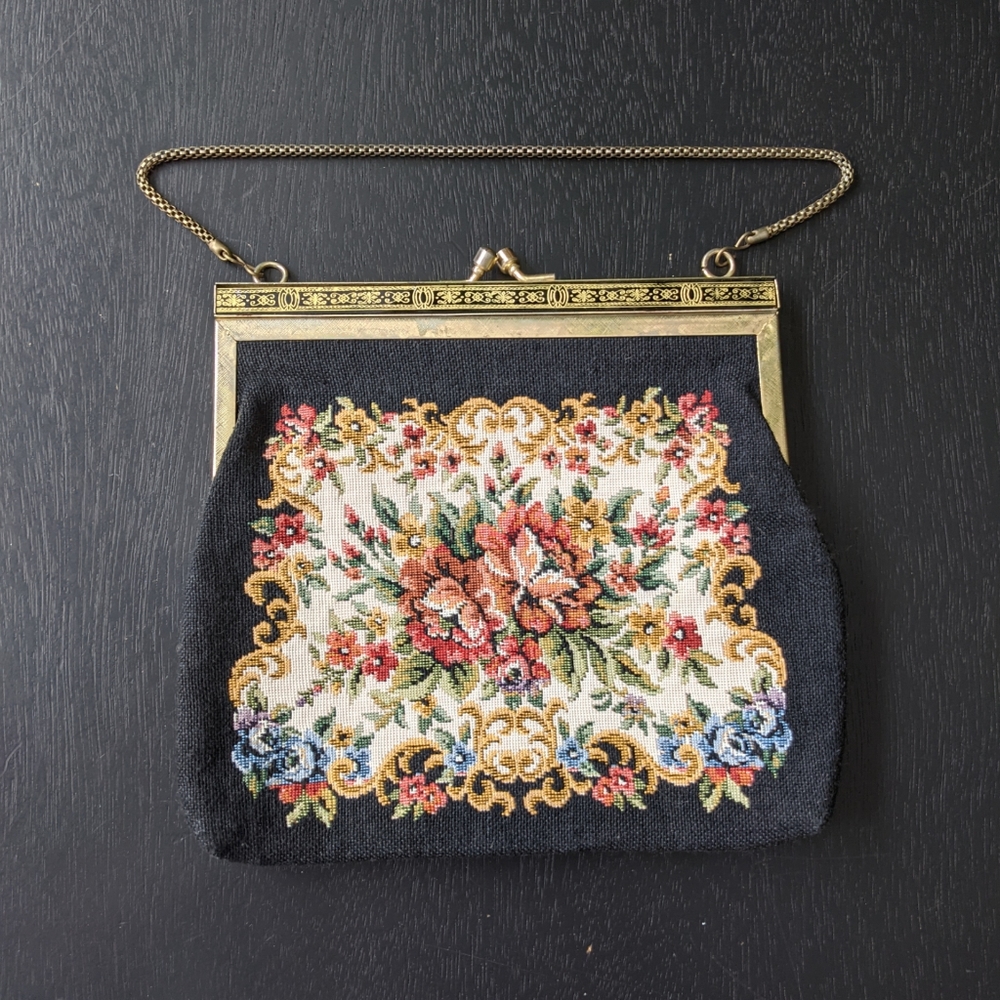 Vintage Clutch Small Petite Point Needlepoint Tapestry Purse